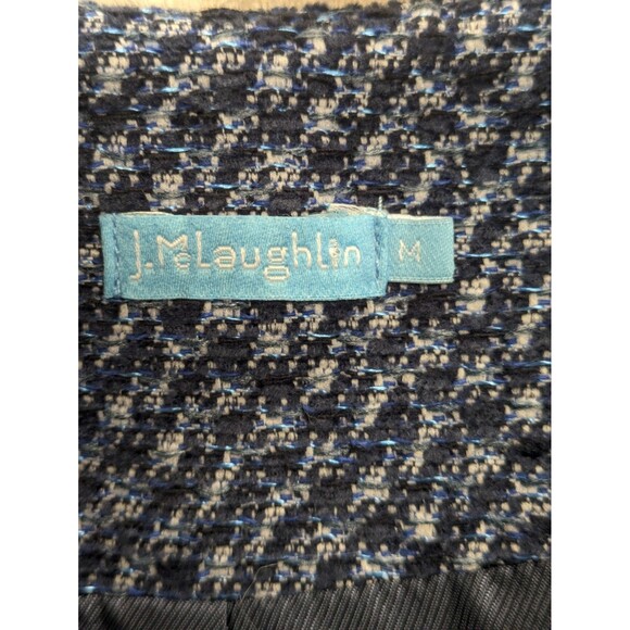 J. McLaughlin Blue White Fringe Trim Tweed Blazer Jacket sz M Officewear Chic - Picture 11 of 12